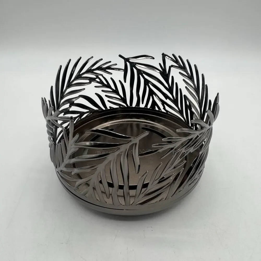 NEW Bath & Body Works Fall Leaves Wide Metal Candle Holder Bronze